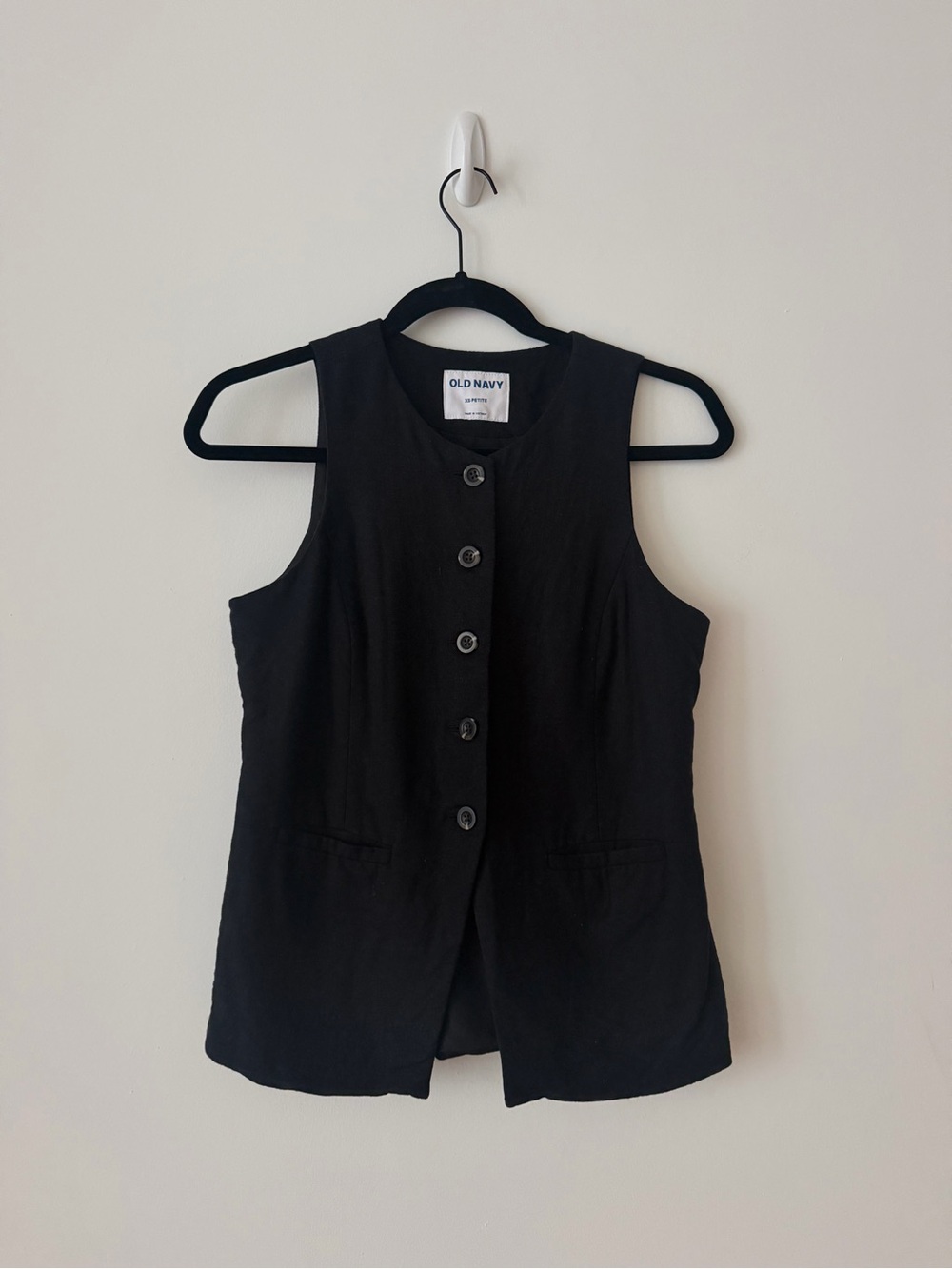 Old Navy Linen Black Button-Front Sleeveless Vest